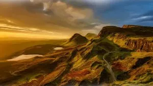 ręcznie malowany obraz wschód słońca w górach